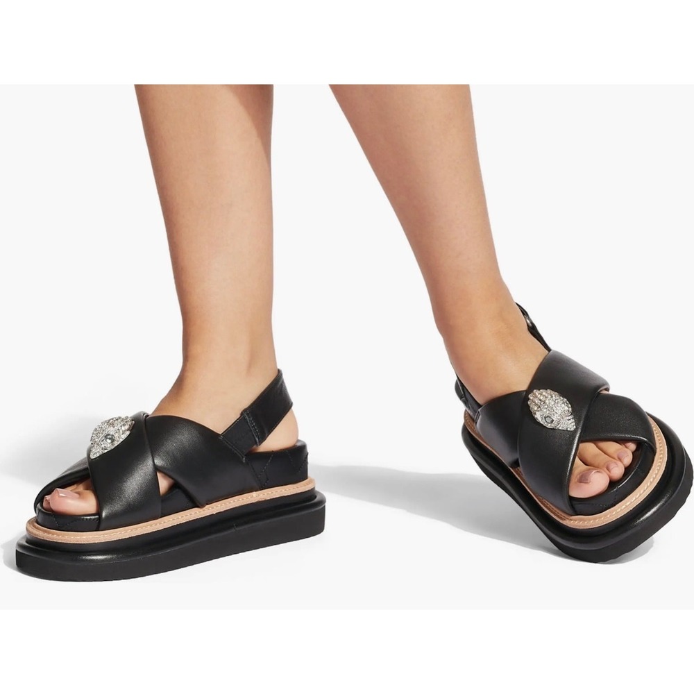 Kurt Geiger Orson Sandals Women 39 Black Excellence Crystal Eagle Head Platform - Picture 2 of 8